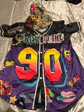 Back to the 90's Graphic Baseball Jersey in Purple & Black